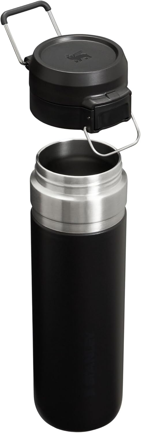 Stanley Quick Flip GO Water Bottle 24 oz | Push Button Lid | Leakproof and Packable for Travel and Sports | Insulated Stainless Steel | BPA-Free | Black 2.0