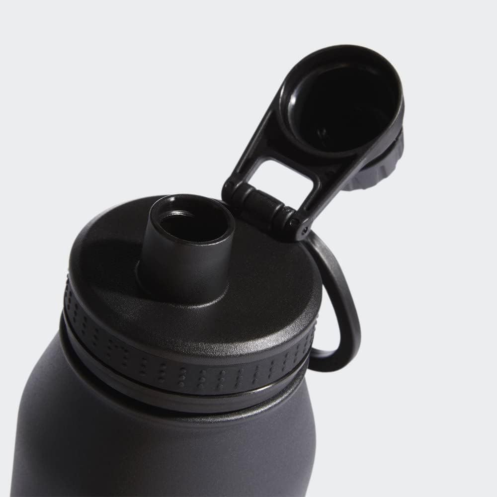 adidas 1 Liter (32 oz) Metal Water Bottle, Hot/Cold Double-Walled Insulated 18/8 Stainless Steel, Black/Silver Metallic, 32 Ounces