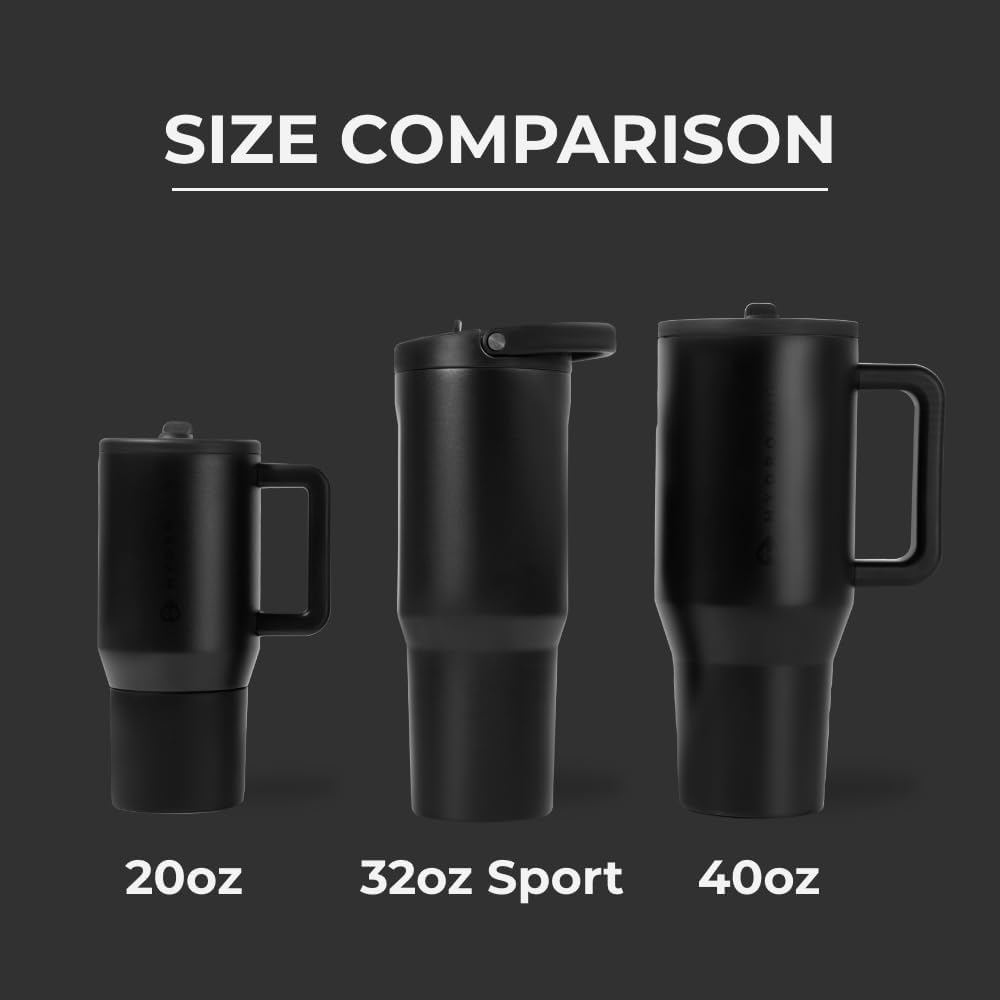 HydroJug Sport - Stainless Steel Tumbler with Straw, Vacuum Insulated, 32oz Leakproof Water Bottle, Ergonomic Design, Reusable, Dishwasher Safe, Rubber Base, Durable for Gym or Outdoors, Black