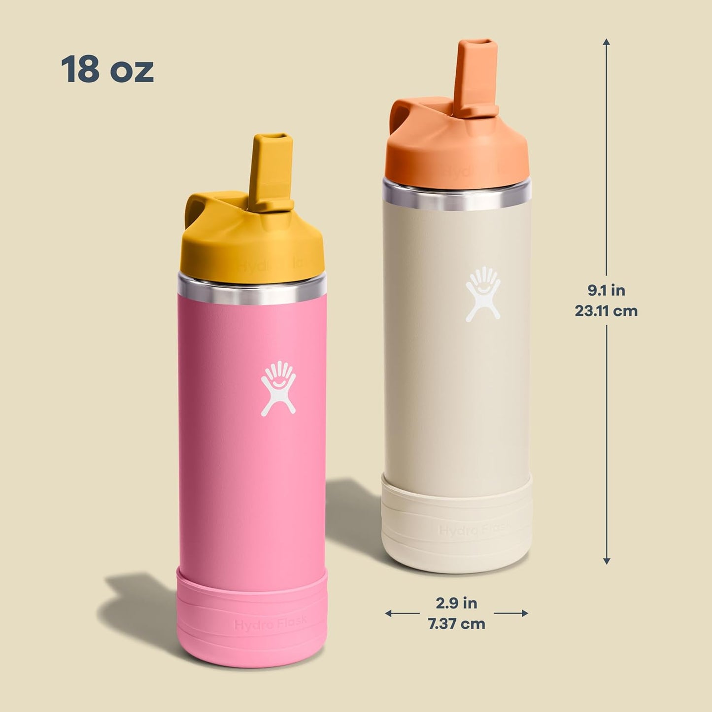 HYDRO FLASK Kids Water Bottle Jr. Stainless Steel Insulated With Straw Cap for Water, Milk, Juice, School, Camp, Sport, Play and Lunch, Easy to Clean, Leak-Resistant