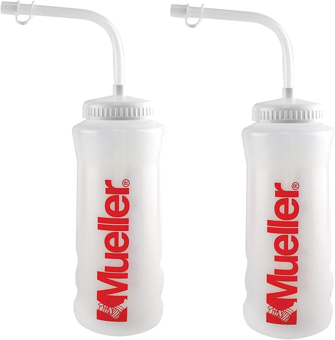 Mueller Quart Bottle w/ Straw, Natural Color w/ Red Letters