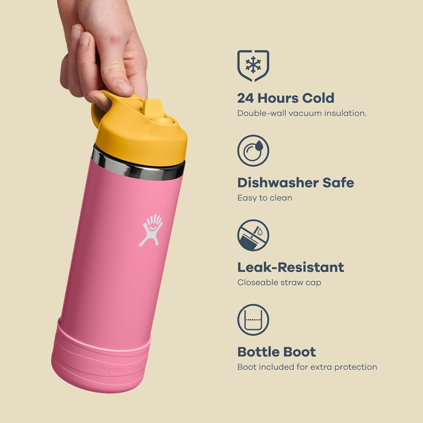 HYDRO FLASK Kids Water Bottle Jr. Stainless Steel Insulated With Straw Cap for Water, Milk, Juice, School, Camp, Sport, Play and Lunch, Easy to Clean, Leak-Resistant