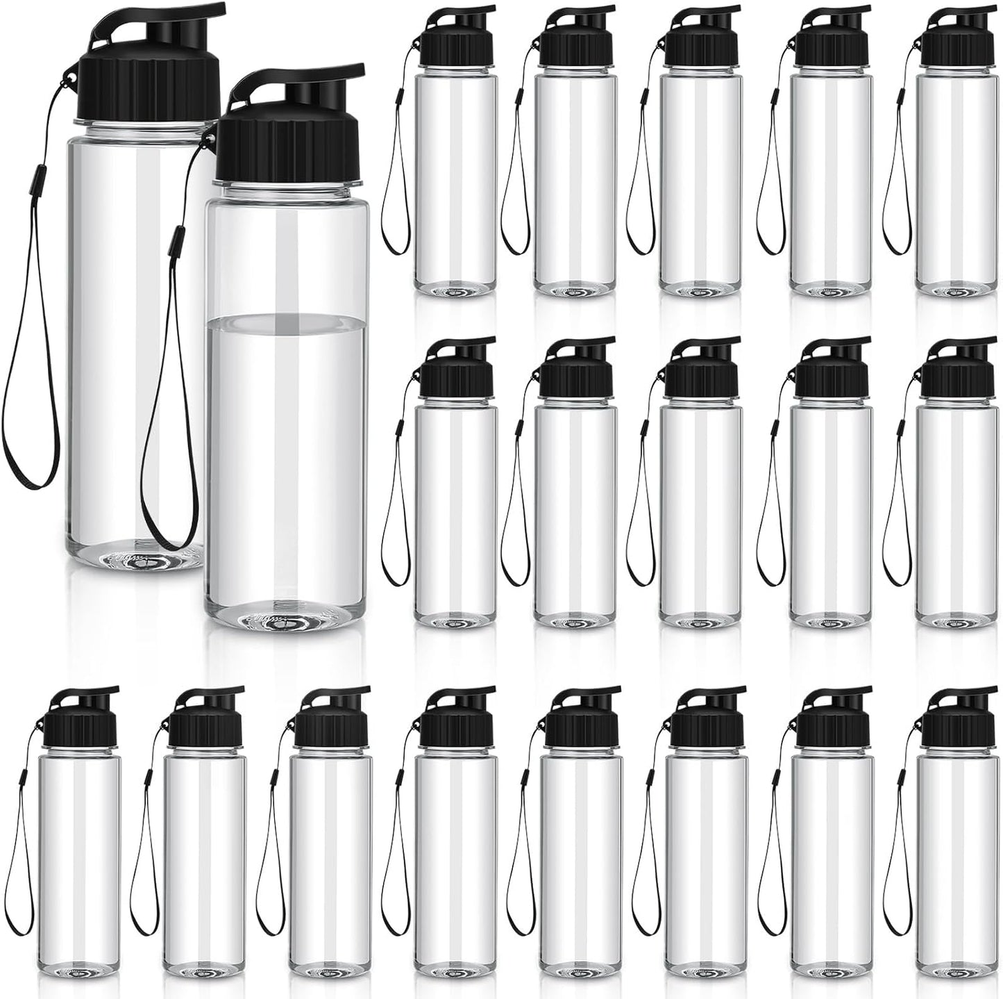 Mifoci 20 Pieces Water Bottle Bulk 17 oz Plastic Water Bottles Bulk Gym Sports Adults Reusable Large Bottles with Leak Proof Flip Top for Party Outdoor(Black)