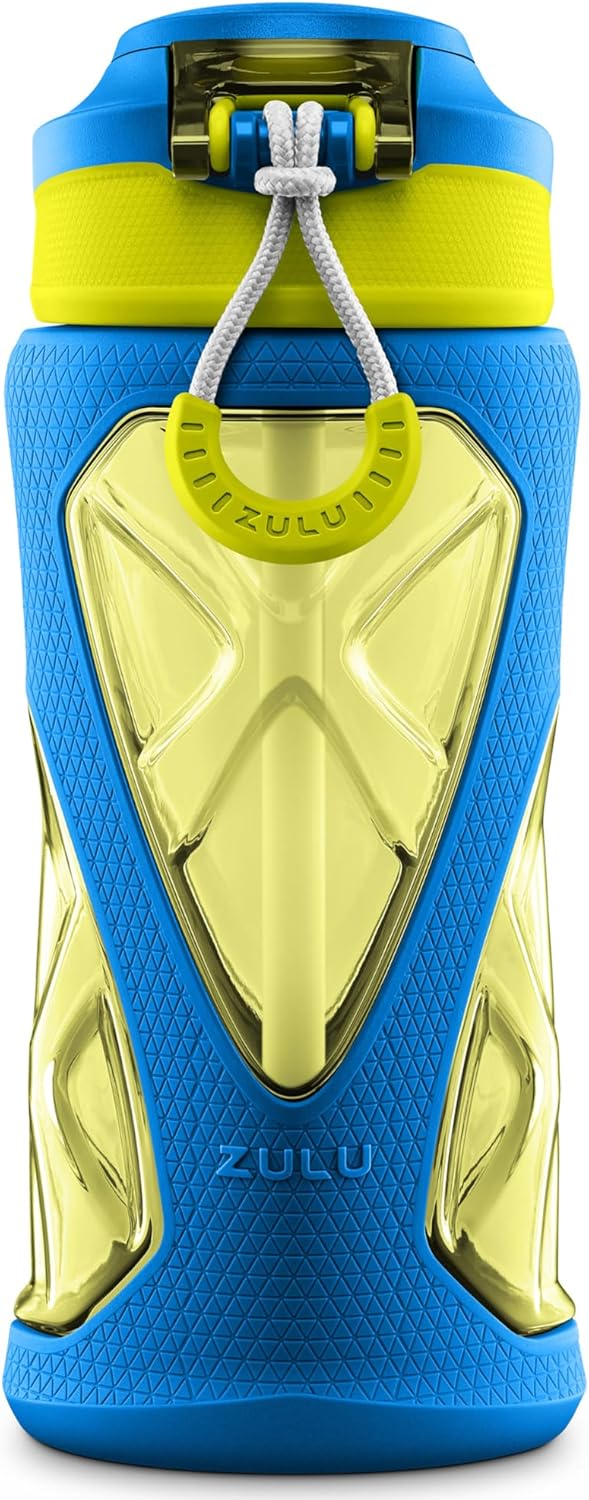 ZULU Torque 16oz Plastic Kids Water Bottle with Silicone Sleeve and Leak-Proof Locking Flip Lid