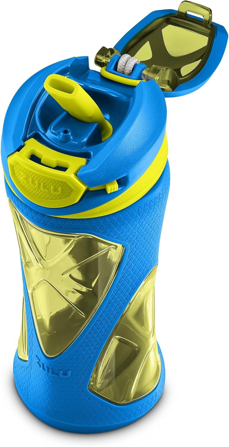 ZULU Torque 16oz Plastic Kids Water Bottle with Silicone Sleeve and Leak-Proof Locking Flip Lid