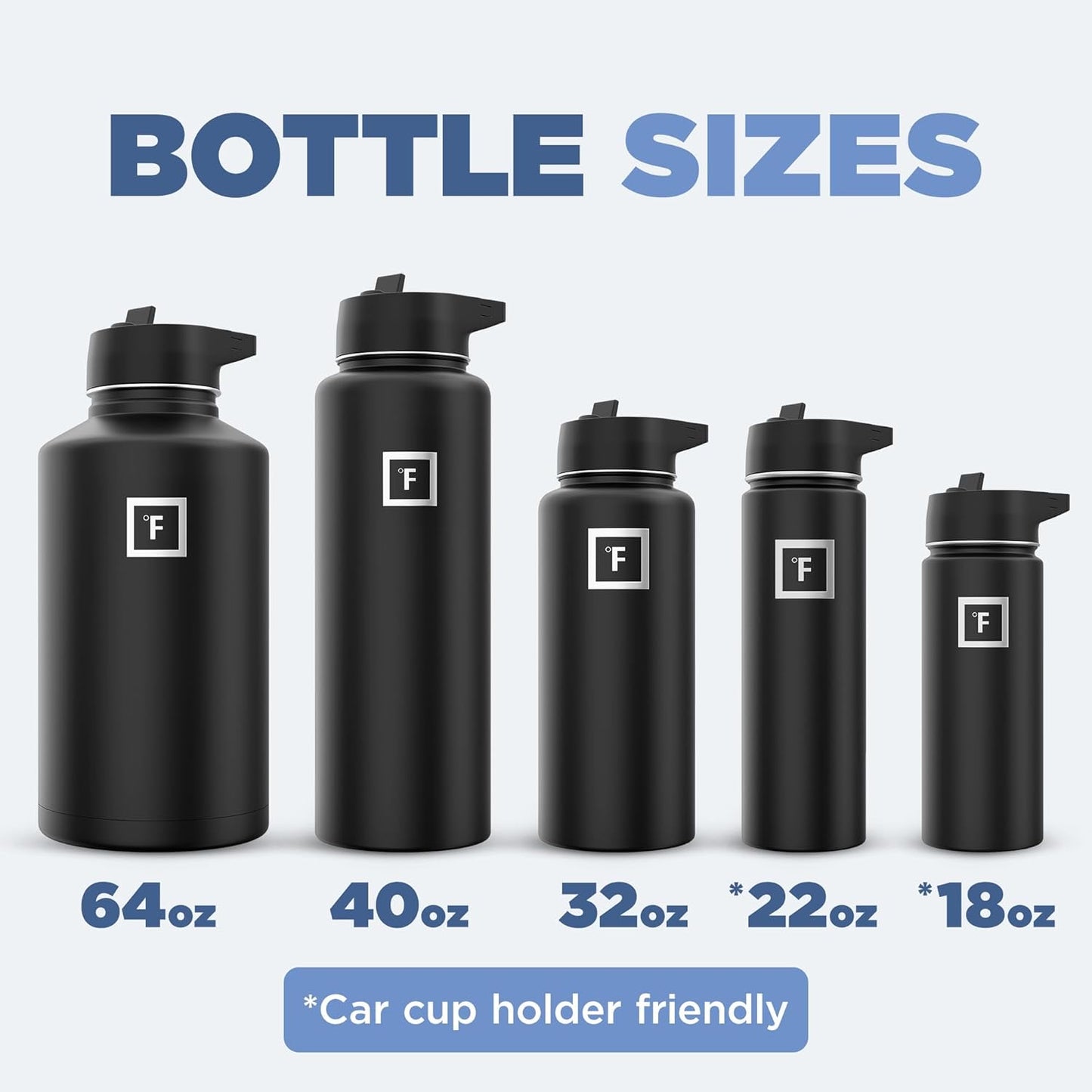 IRON °FLASK Camping & Hiking Hydration Flask with 3 Lids - Stainless Steel, Double Walled & Vacuum Insulated Water Bottle - Leak Proof & BPA Free (Midnight Black, Straw - 40 oz)