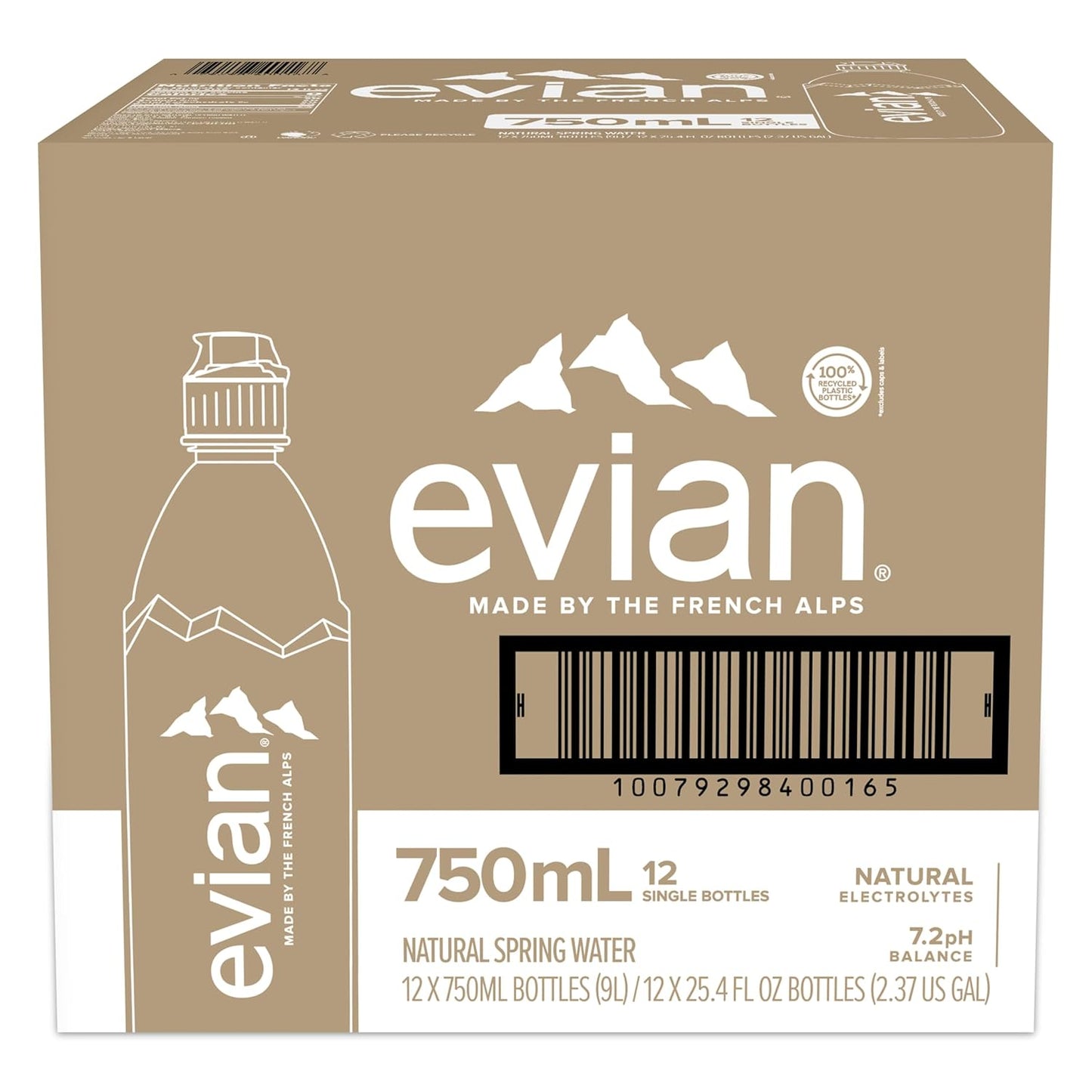 evian Natural Spring Water, 750 ml (25.36 fluid ounce) Water Bottle with Sports Cap, 12 Pack