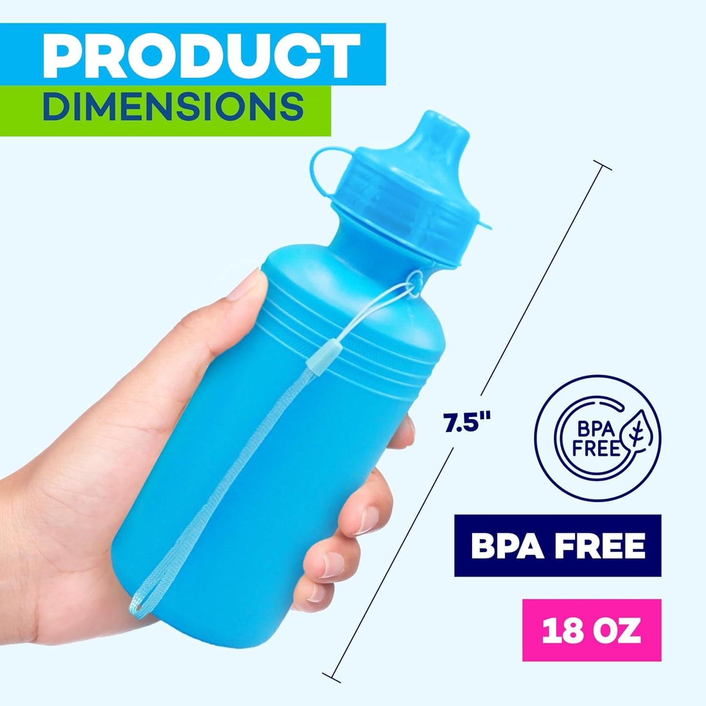 4E's Novelty Bulk Water Sports Bottles for Kids 18 oz - 12 Pack Squeeze Reusable Plastic, Neon Colors, BPA Free, Kids Water Bottles Party Favor Gift Giveaways, End of Year Student Gifts from Teacher