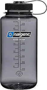 Nalgene Leak Proof Tritan BPA-Free Water Bottle - 32 oz Wide Mouth - Made in the USA for Outdoor Use & Daily Hydration (Grey w/Black Lid)