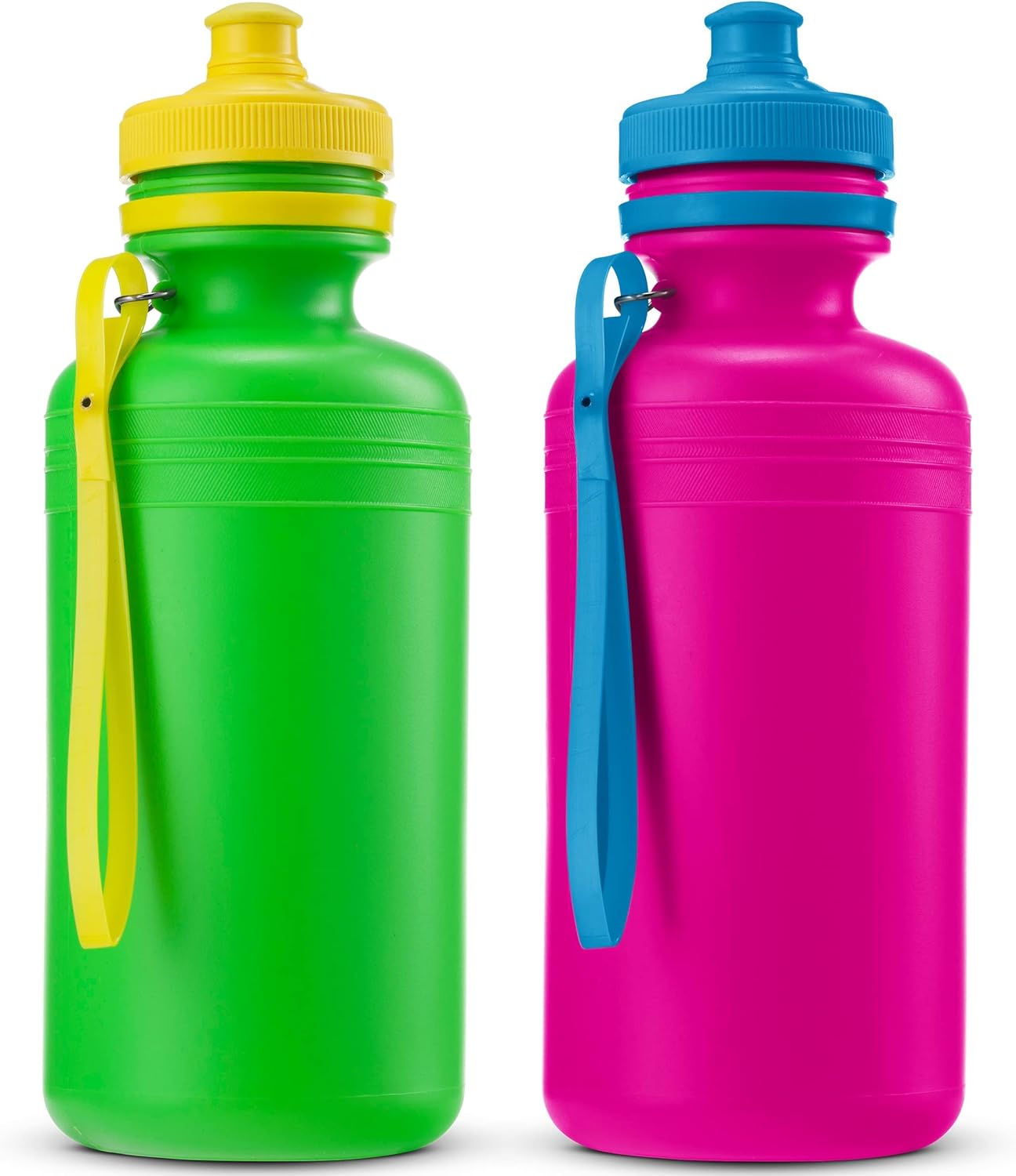 Bedwina Bulk Water Bottles For Kids - (Pack of 12) 18 Oz - 7.5 Inch BPA-Free Plastic with Pop-up Tops & Handles for Sports, Summer, Reusable Water Bottles Bulk For School