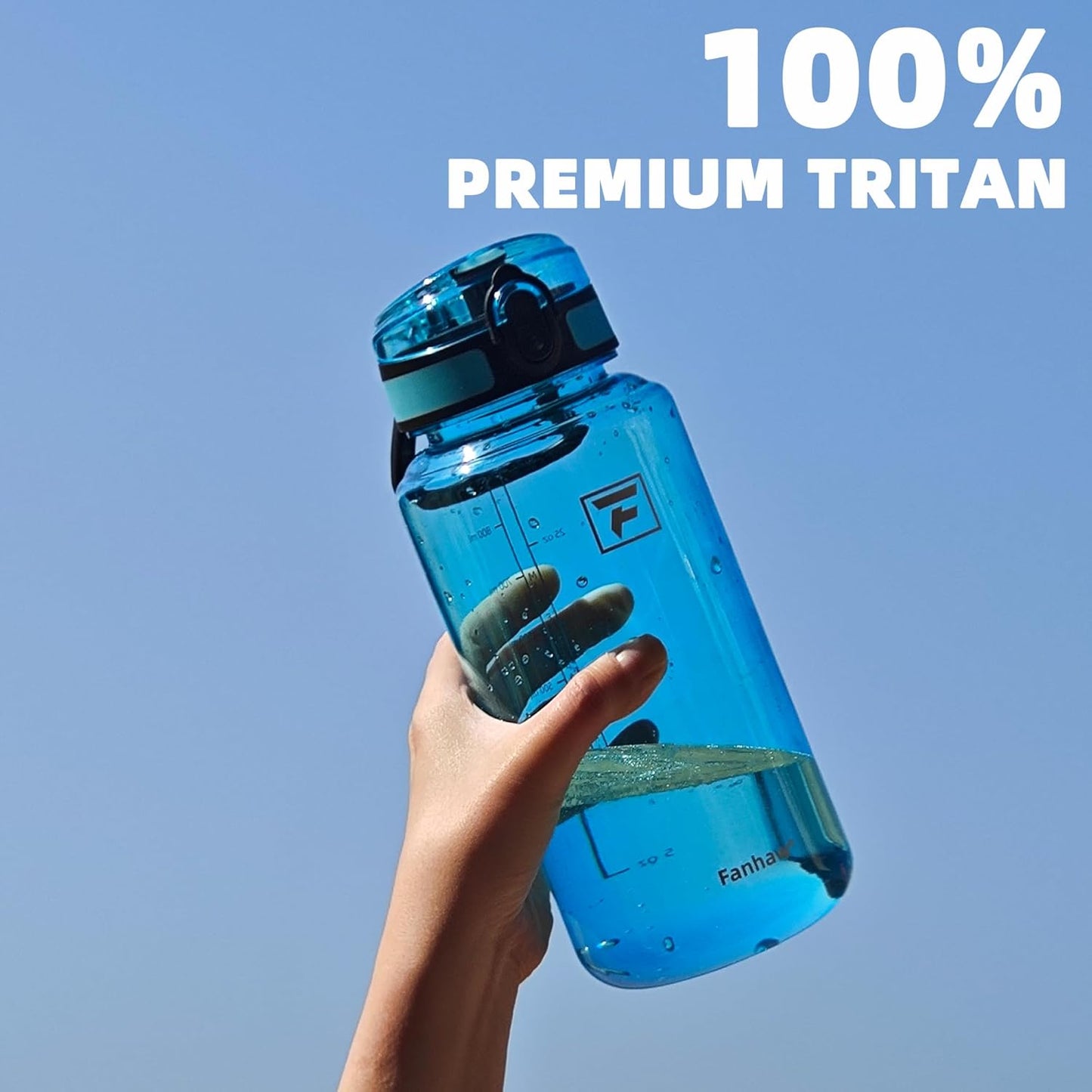 Fanhaw 32 Oz Clear Tritan Water Bottle with Chug Lid, BPA-free, Wide Mouth, Leak Proof - for Gym, Travel, Home, School, Office (Clear&White)