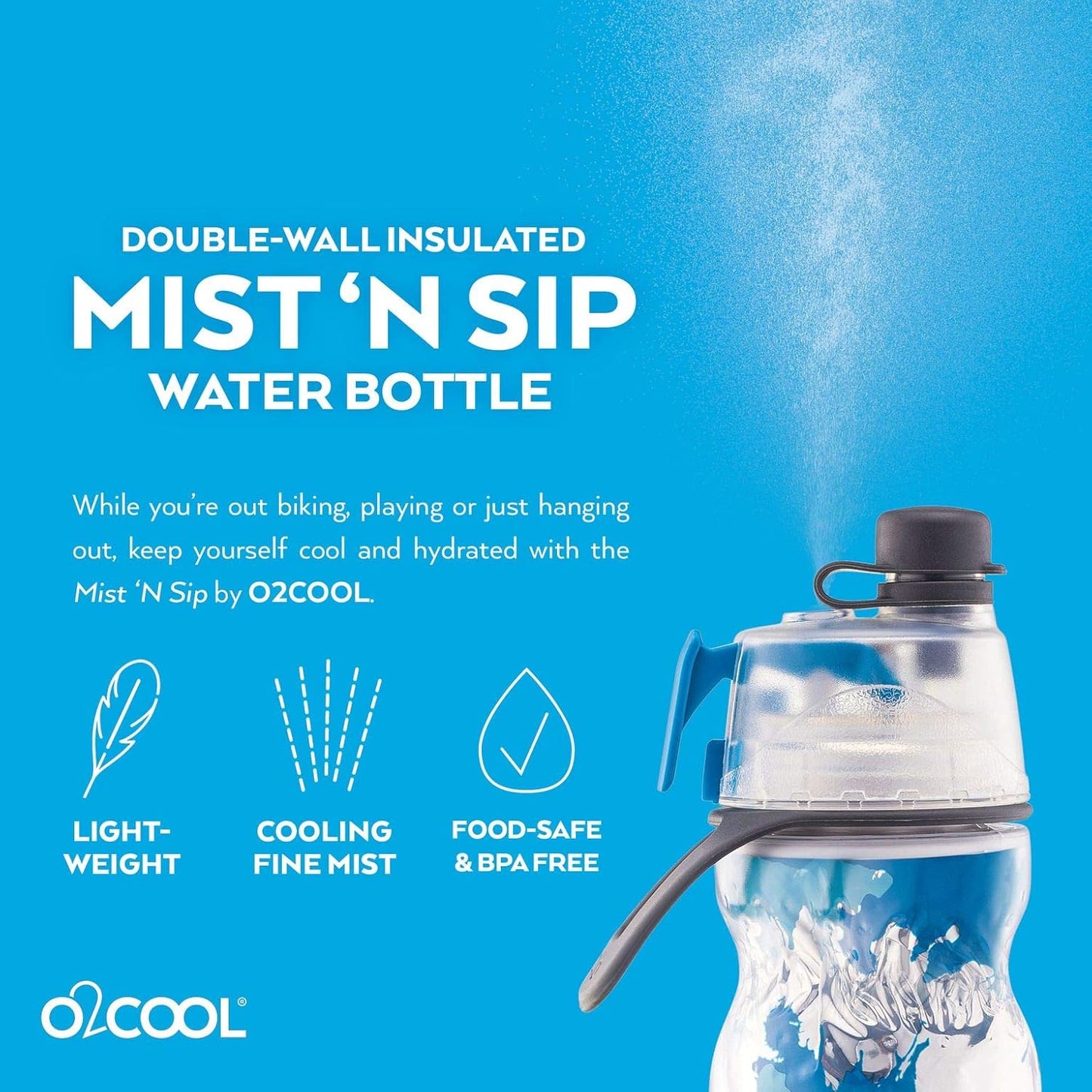 O2COOL ArcticSqueeze Insulated Mist 'N Sip Squeeze Bottle 20 oz., Blue/Blue Splash