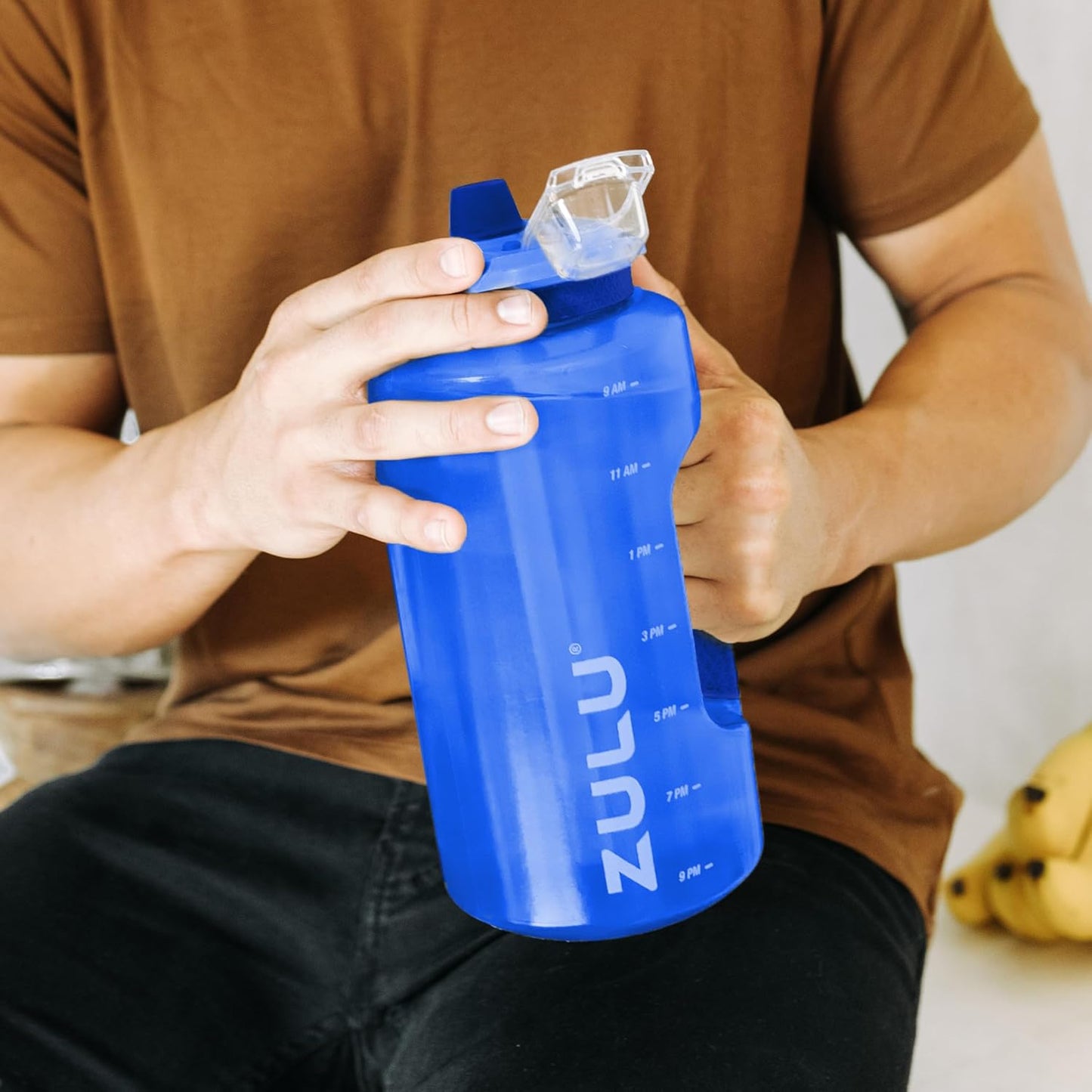ZULU Goals 64oz Large Half Gallon Jug Water Bottle with Motivational Time Marker, Covered Straw Spout and Carrying Handle, Perfect for Gym, Home, and Sports, Royal Blue