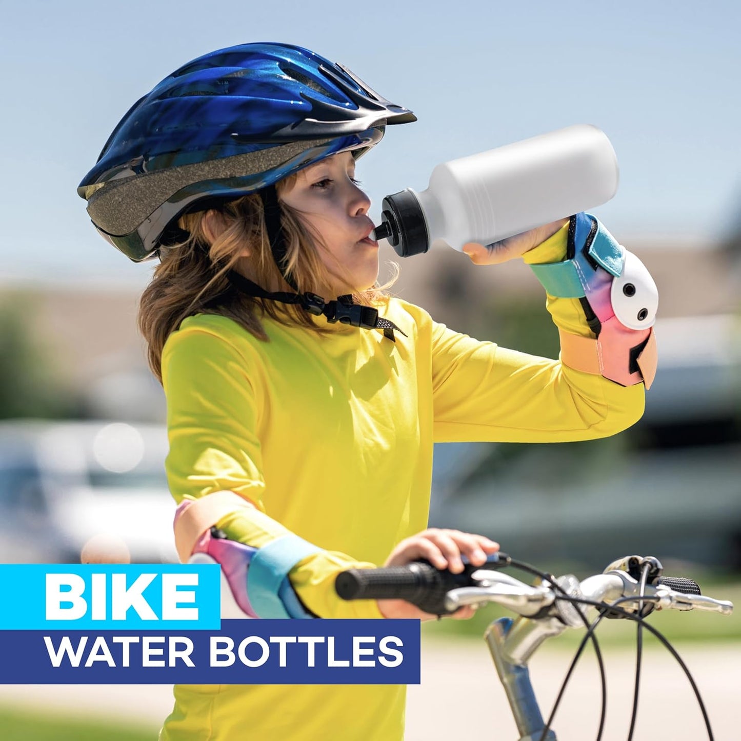 4E's Novelty Sports Water Bottles Bulk (12 Pack) 18 oz Squeeze Reusable Plastic White School Bike Water Bottle for Kids, BPA Free, Party Favor Giveaways, End of Year Student Gifts