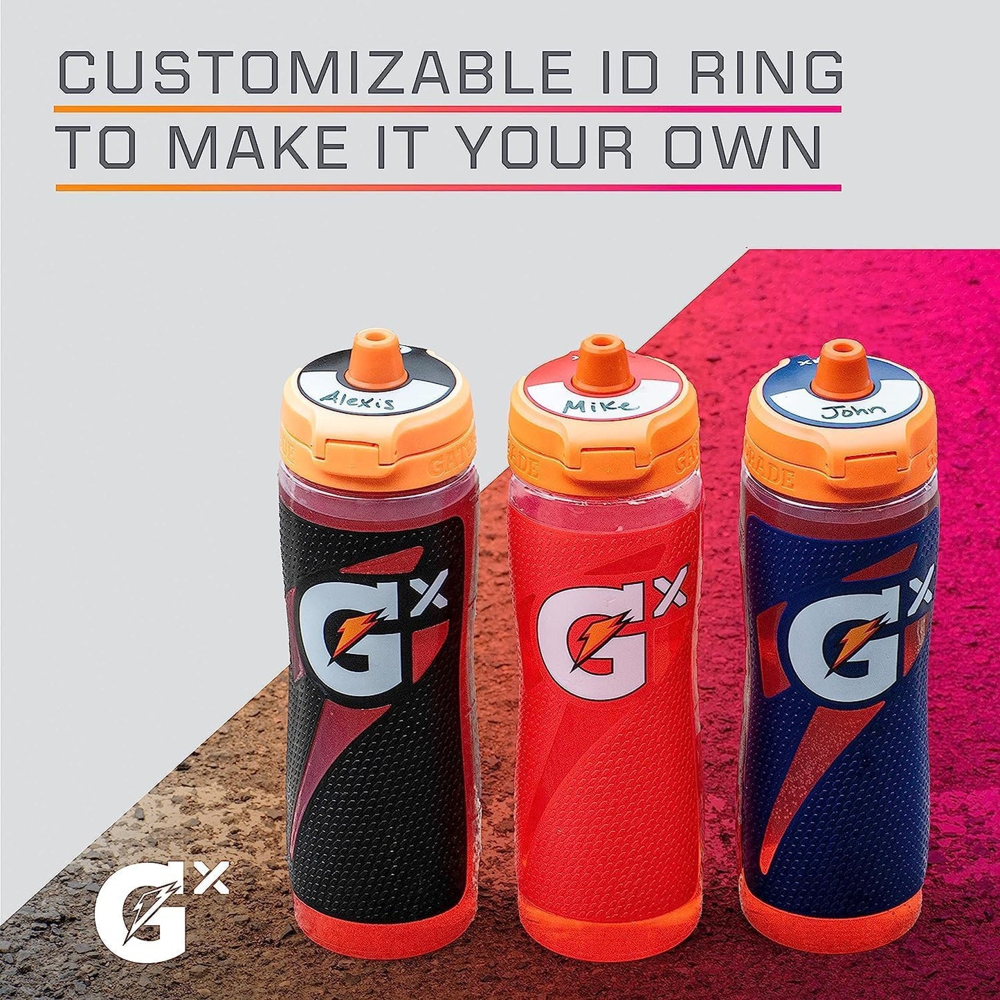 Gatorade Gx NFL Non-Slip Squeeze Bottles, 30 fl oz, Gx Hydration System