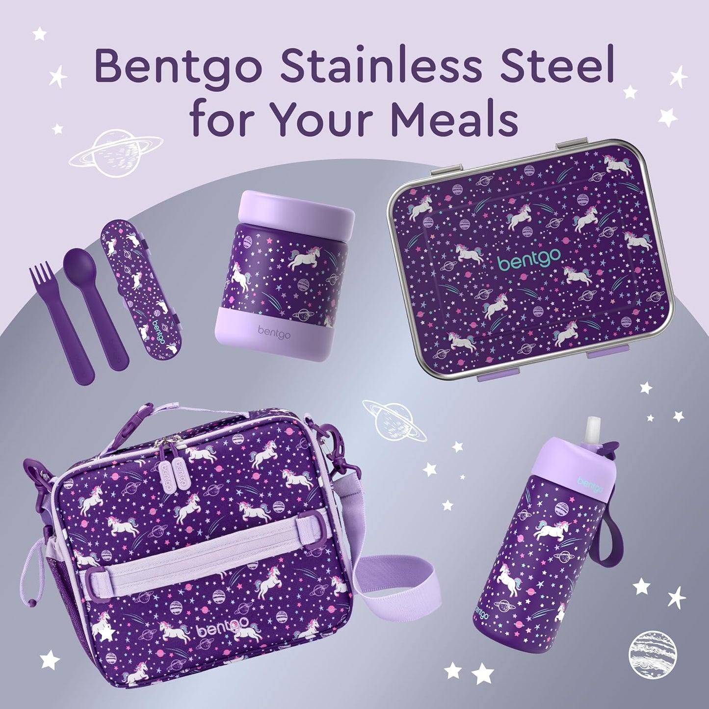 Bentgo® Kids Stainless Steel Insulated Water Bottle - Leak-Proof; Keeps Cool for 12 Hours; Durable, BPA-Free, Dishwasher Safe 14 oz. Cup for Ages 3+ for School/Sports/Daycare (Unicorn)