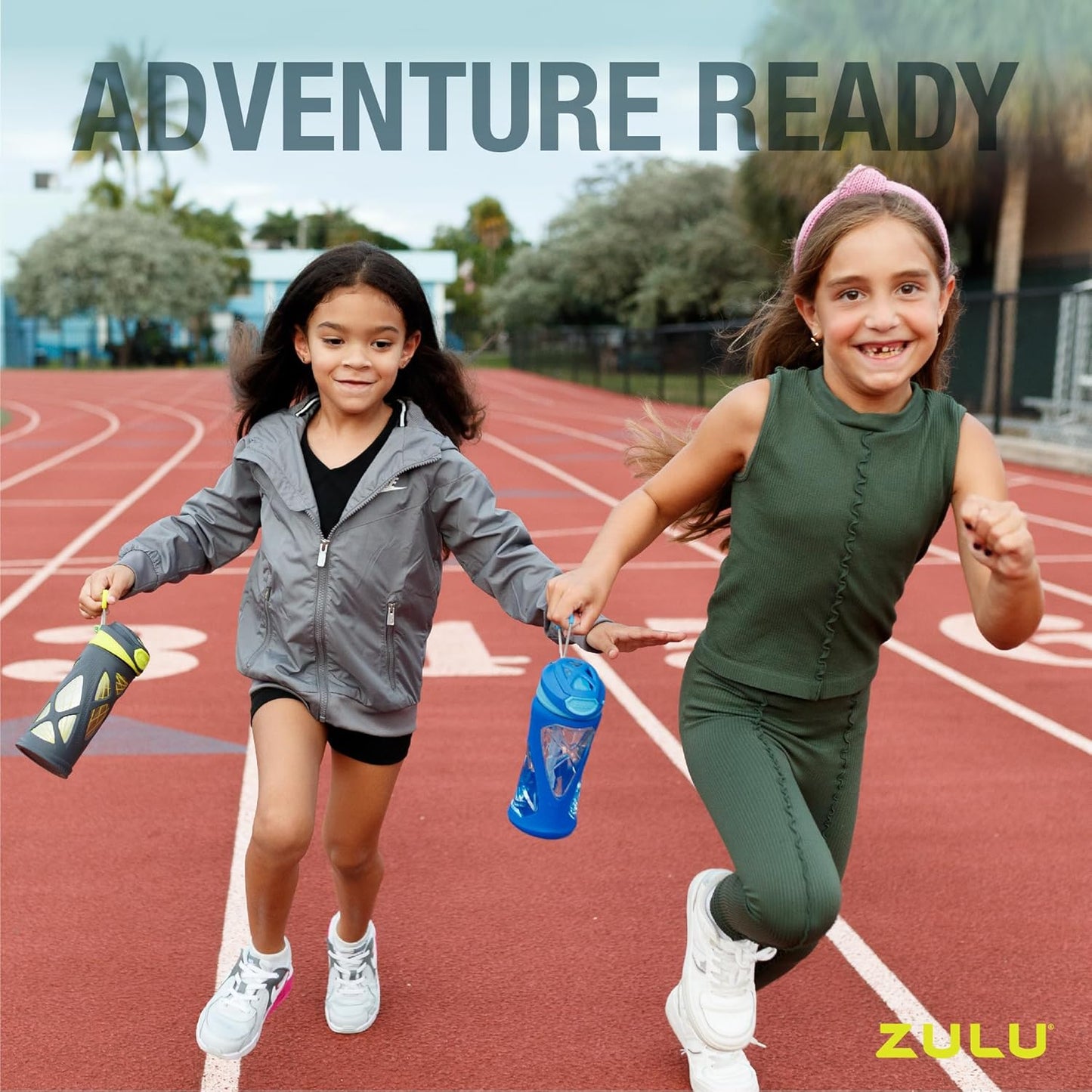 ZULU Torque 16oz Plastic Kids Water Bottle with Silicone Sleeve and Leak-Proof Locking Flip Lid