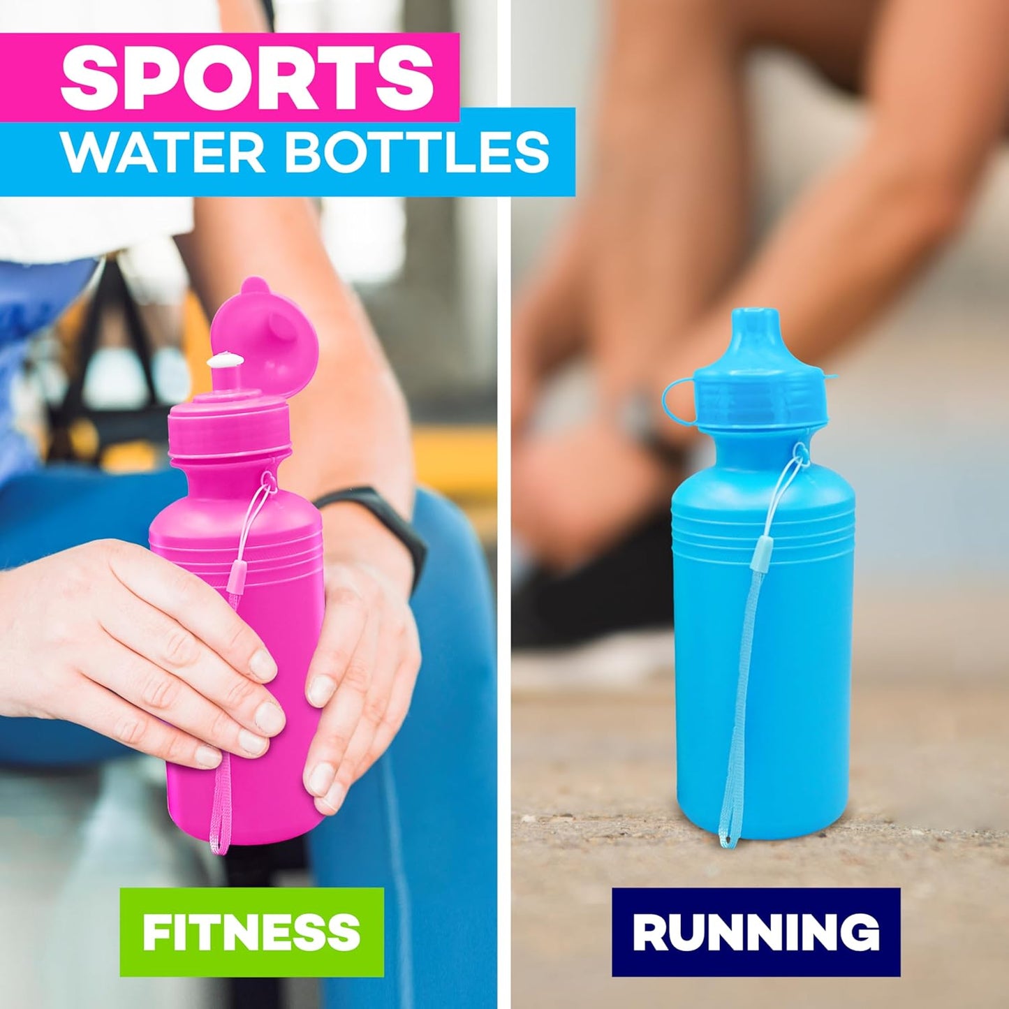 4E's Novelty Bulk Water Sports Bottles for Kids 18 oz - 12 Pack Squeeze Reusable Plastic, Neon Colors, BPA Free, Kids Water Bottles Party Favor Gift Giveaways, End of Year Student Gifts from Teacher