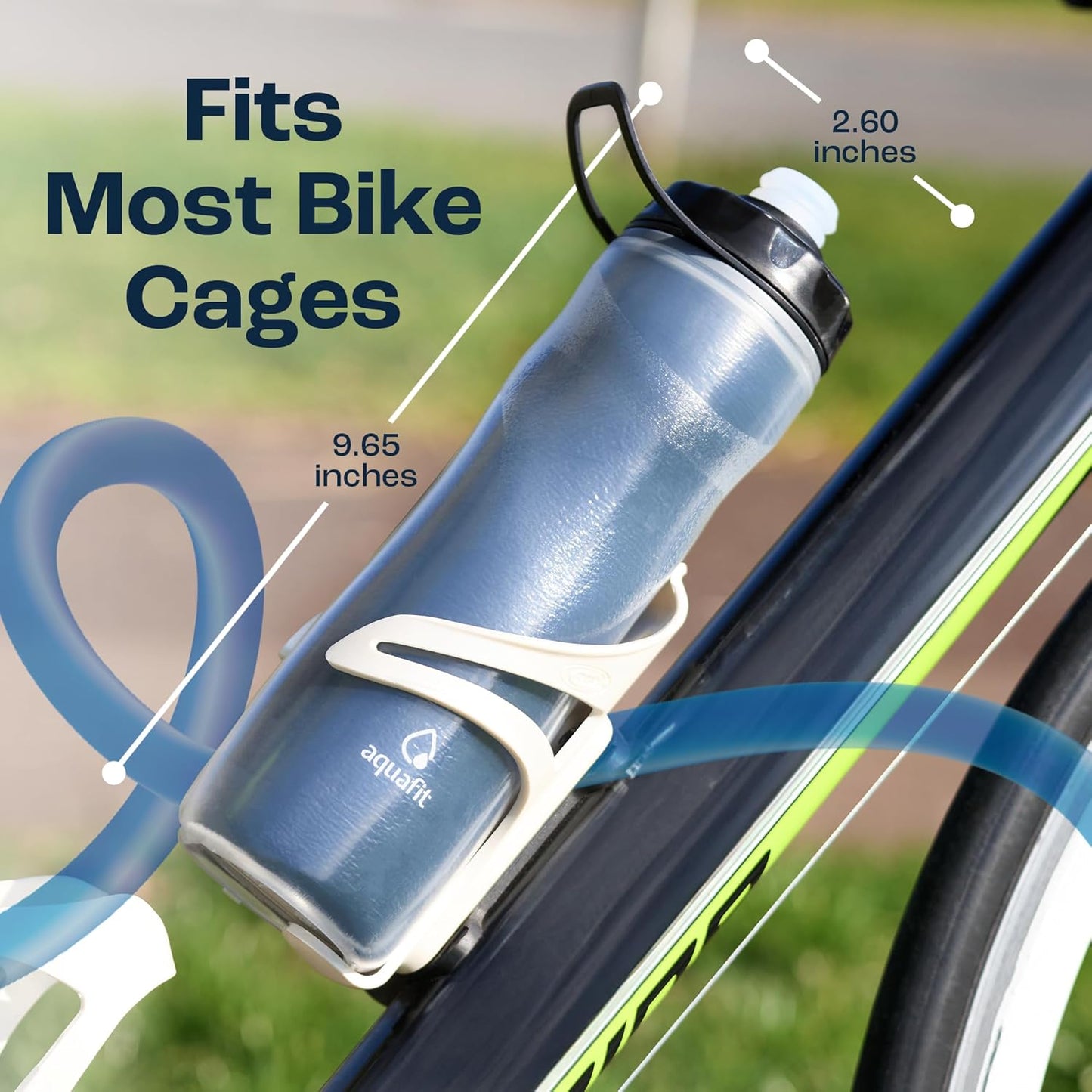 AQUAFIT Insulated Water Bottle - 20oz Leakproof Sports Water Bottle with Bite Lid, Bike Water Bottle, Easy Squeeze Water Bottles, Spill Proof for Cycling Bicycle - Fits Most Bike Cages (Mountains)