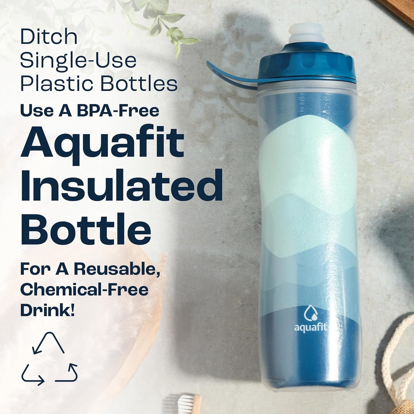 AQUAFIT Insulated Water Bottle - 20oz Leakproof Sports Water Bottle with Bite Lid, Bike Water Bottle, Easy Squeeze Water Bottles, Spill Proof for Cycling Bicycle - Fits Most Bike Cages (Mountains)