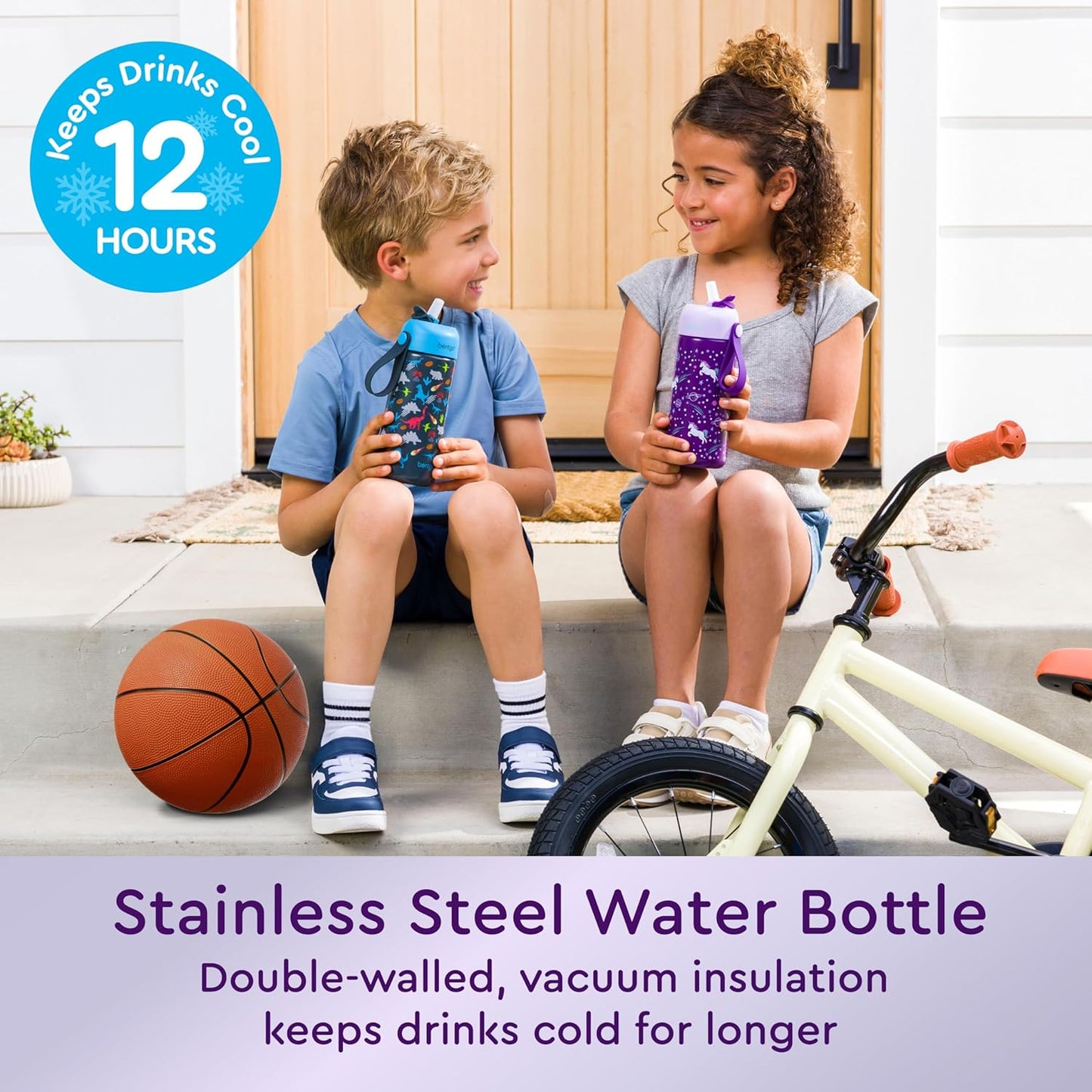 Bentgo® Kids Stainless Steel Insulated Water Bottle - Leak-Proof; Keeps Cool for 12 Hours; Durable, BPA-Free, Dishwasher Safe 14 oz. Cup for Ages 3+ for School/Sports/Daycare (Unicorn)