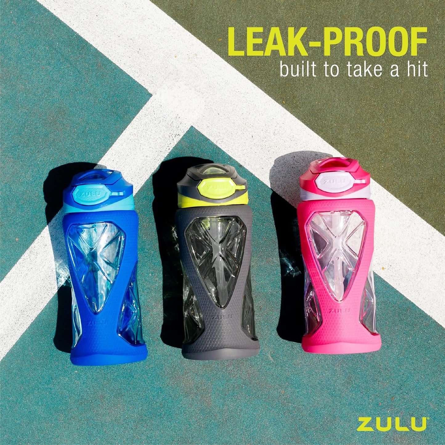 ZULU Torque 16oz Plastic Kids Water Bottle with Silicone Sleeve and Leak-Proof Locking Flip Lid