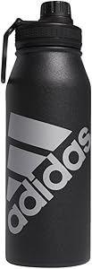 adidas 1 Liter (32 oz) Metal Water Bottle, Hot/Cold Double-Walled Insulated 18/8 Stainless Steel, Black/Silver Metallic, 32 Ounces