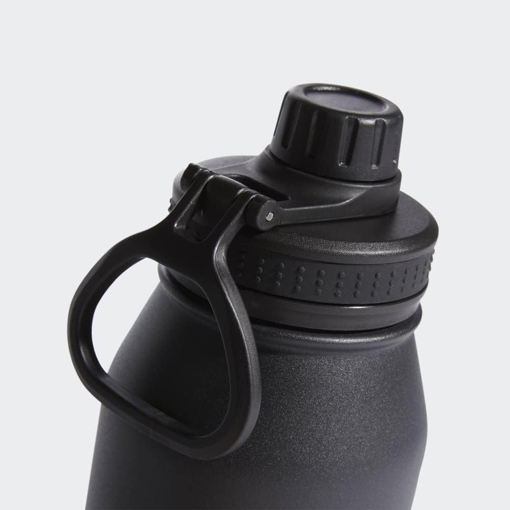 adidas 1 Liter (32 oz) Metal Water Bottle, Hot/Cold Double-Walled Insulated 18/8 Stainless Steel, Black/Silver Metallic, 32 Ounces