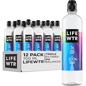 LIFEWTR Premium Purified Water, pH Balanced with Electrolytes, 100% recycled plastic bottles, 23.7 Fl Oz Flip Cap Bottles, 700 mL (Pack of 12)