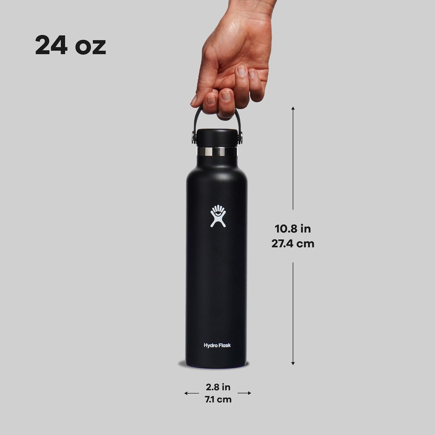 Hydro Flask Water Bottle - Insulated Stainless Steel - Non Spill, Leakproof in 24 Oz Black