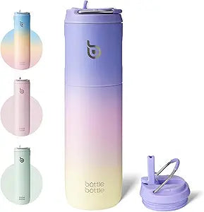 BOTTLE BOTTLE Insulated Water Bottle 24oz with Straw Lid and Handle for Sports Travel Gym Stainless Steel Water Bottles Double-Wall Vacuum Metal Leak Proof BPA-Free