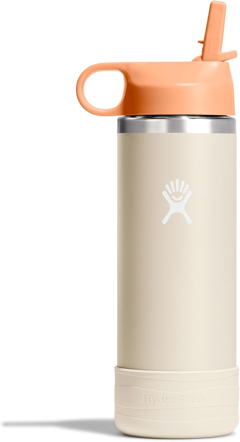 HYDRO FLASK Kids Water Bottle Jr. Stainless Steel Insulated With Straw Cap for Water, Milk, Juice, School, Camp, Sport, Play and Lunch, Easy to Clean, Leak-Resistant