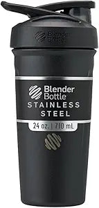 BlenderBottle Strada Shaker Cup Insulated Stainless Steel Water Bottle with Wire Whisk, 24-Ounce, Black
