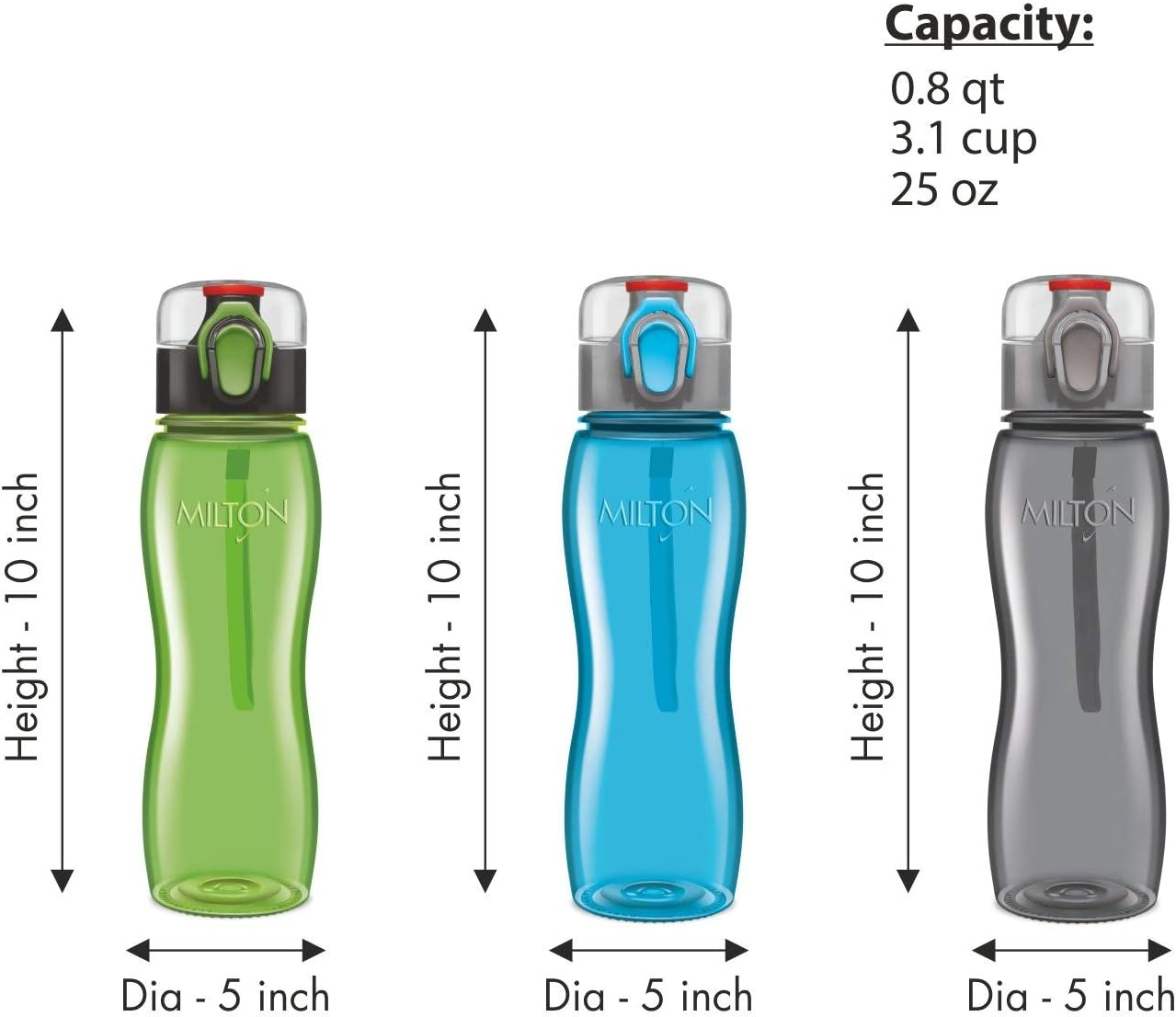 MILTON Kids Water Bottle 3 Pack Triton 25 Oz Large Sports Water Bottle for Men, Women, Kid Wide Mouth Water Bottle with Strap Carry Handle for Bike Gym Running Cycling Multi Color
