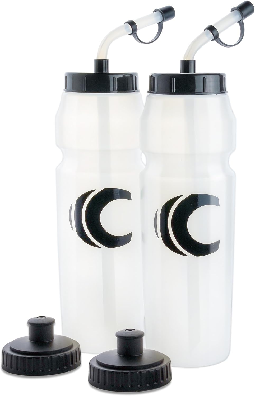 Cannon Sports 1 Liter Sports Water Bottle, BPA-Free, 34 Oz Capacity, Large Mouth, 2 lids (Straw and Squeeze), Great For Helmet Sports Such As Hockey, Lacrosse, Football, Boxing (2 Pack) (Clear)