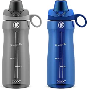 Pogo 2-Pack Plastic Water Bottle with Carry Handle, Reusable, BPA Free, Dishwasher Safe, Perfect for Travel, School, Outdoors, and Gym | 18oz, 32oz