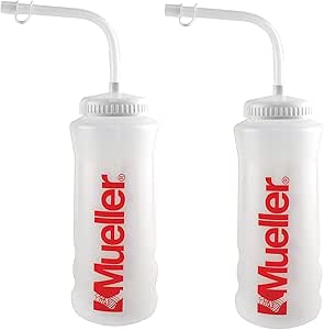 Mueller Quart Bottle w/ Straw, Natural Color w/ Red Letters