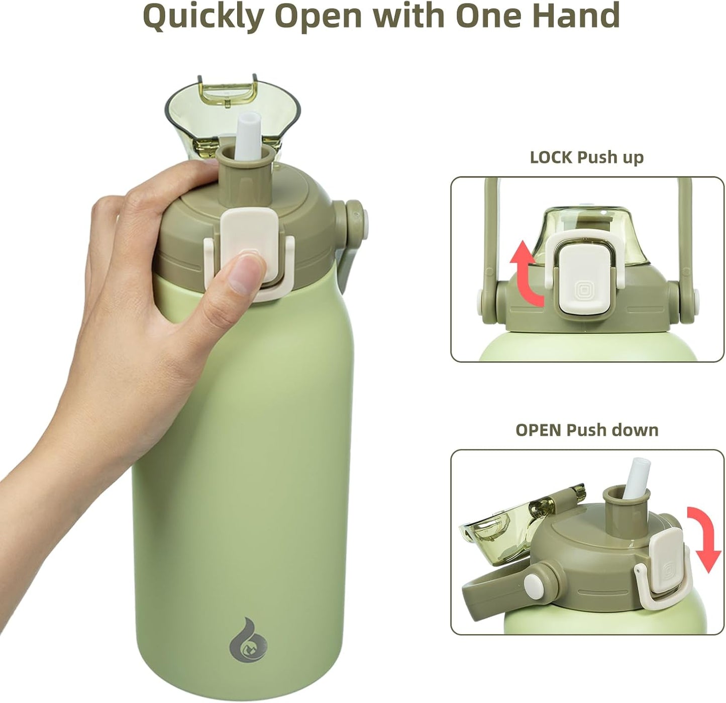 BJPKPK Insulated Water Bottles with Straw, 45 oz Stainless Steel Metal Water Bottle with One-handed Opening Lid, BPA Free Reusable Jugs, Thermos for Gym Sports Outdoors, Light Green