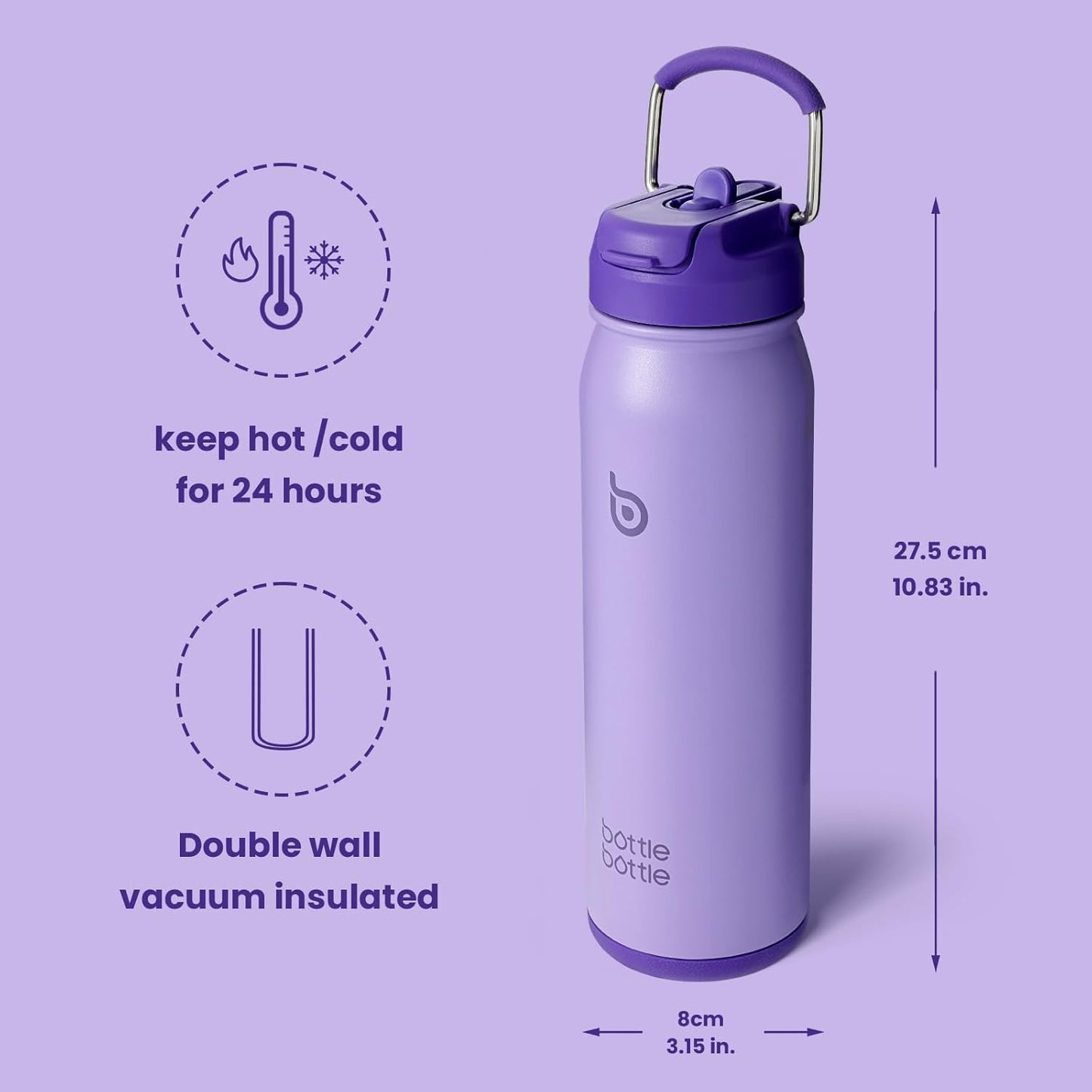 BOTTLE BOTTLE 24oz Insulated Water Bottle Stainless Steel Sport Water Bottle with Straw and Adjustable Lid Daily Pill Organizer
