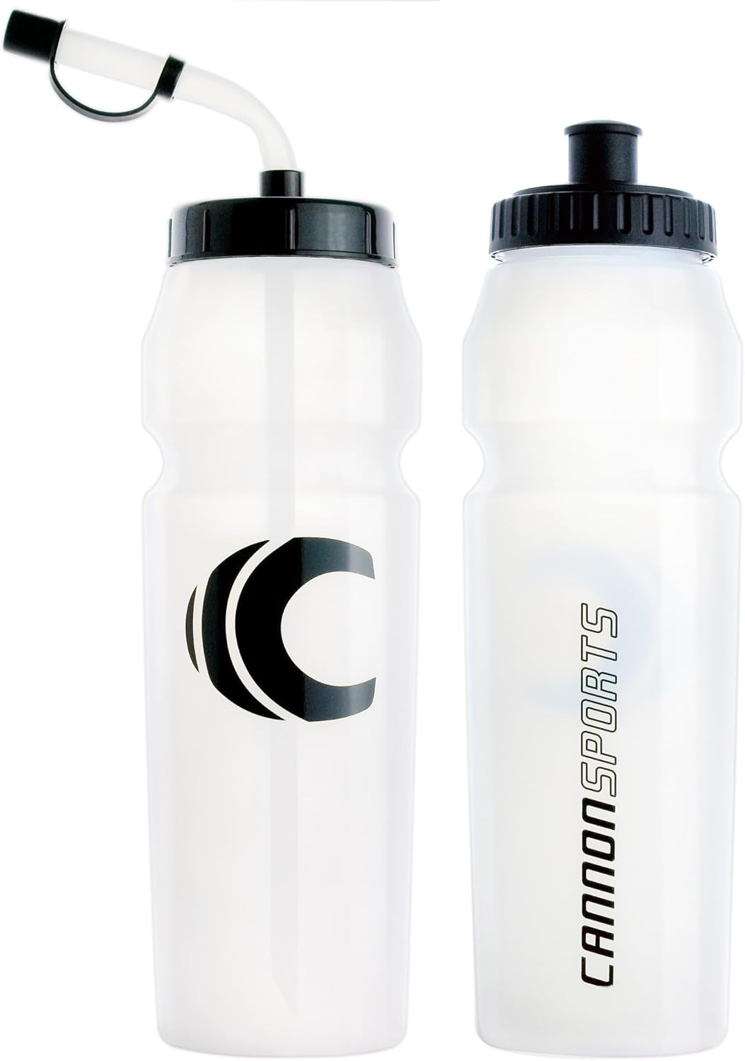 Cannon Sports 1 Liter Sports Water Bottle, BPA-Free, 34 Oz Capacity, Large Mouth, 2 lids (Straw and Squeeze), Great For Helmet Sports Such As Hockey, Lacrosse, Football, Boxing (2 Pack) (Clear)