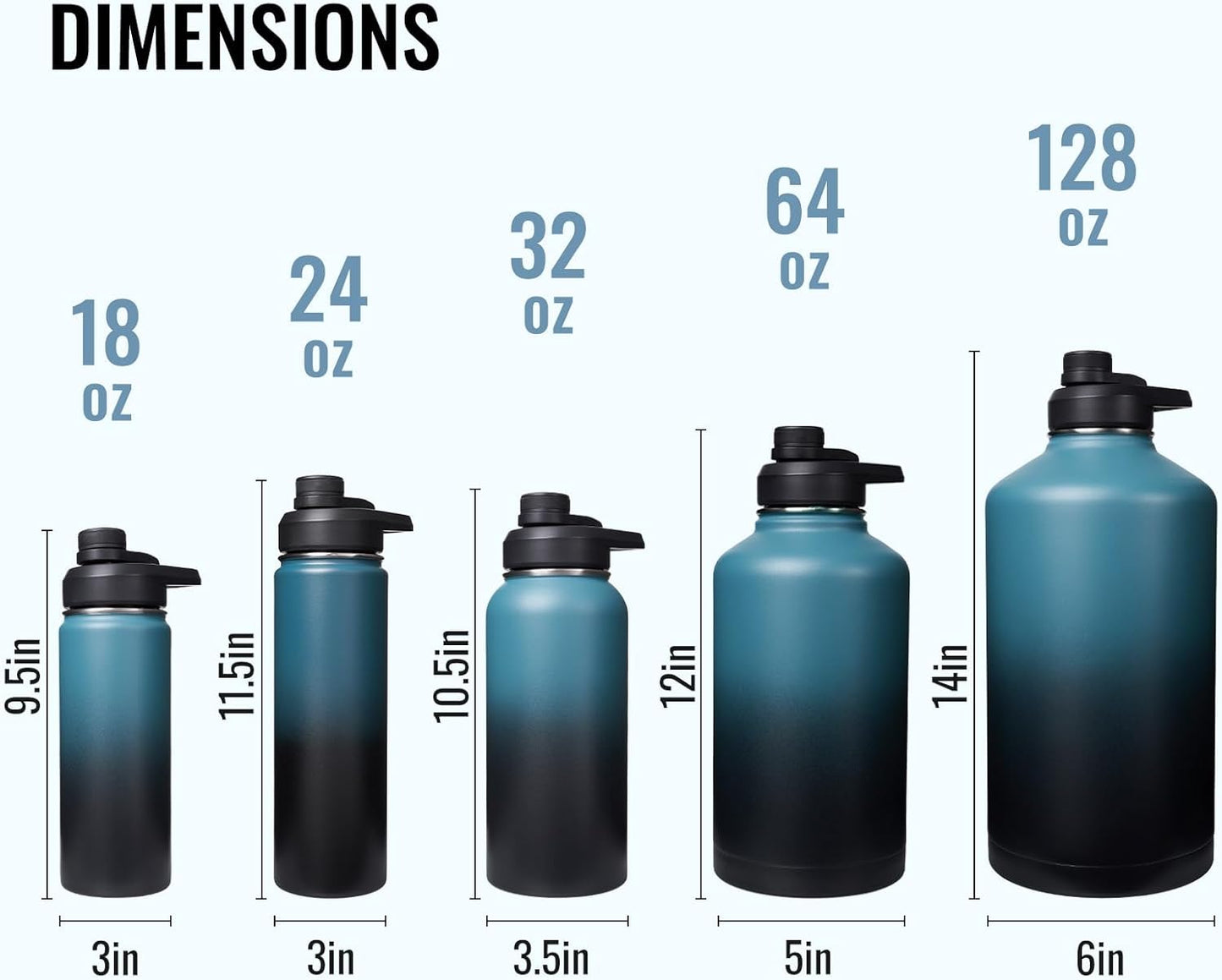 24 oz Insulated Water Bottle with Handle, 304 Stainless Steel Water Bottles with Wide Mouth, Double Wall Vacuum Sports Water Bottle, BPA Free, Keep Cold and Hot, Blue&Black
