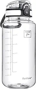 Fanhaw 32 Oz Clear Tritan Water Bottle with Chug Lid, BPA-free, Wide Mouth, Leak Proof - for Gym, Travel, Home, School, Office (Clear&White)