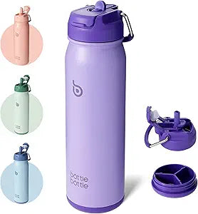 BOTTLE BOTTLE 24oz Insulated Water Bottle Stainless Steel Sport Water Bottle with Straw and Adjustable Lid Daily Pill Organizer