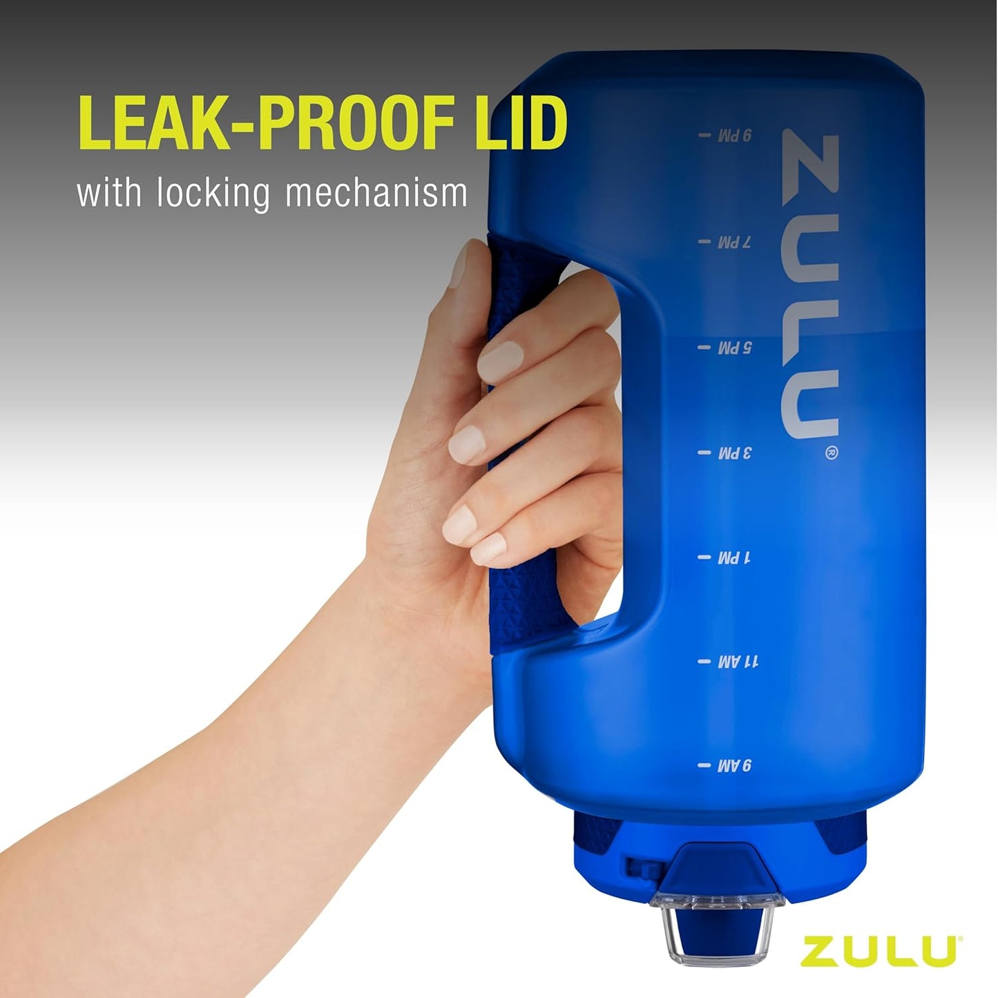 ZULU Goals 64oz Large Half Gallon Jug Water Bottle with Motivational Time Marker, Covered Straw Spout and Carrying Handle, Perfect for Gym, Home, and Sports, Royal Blue