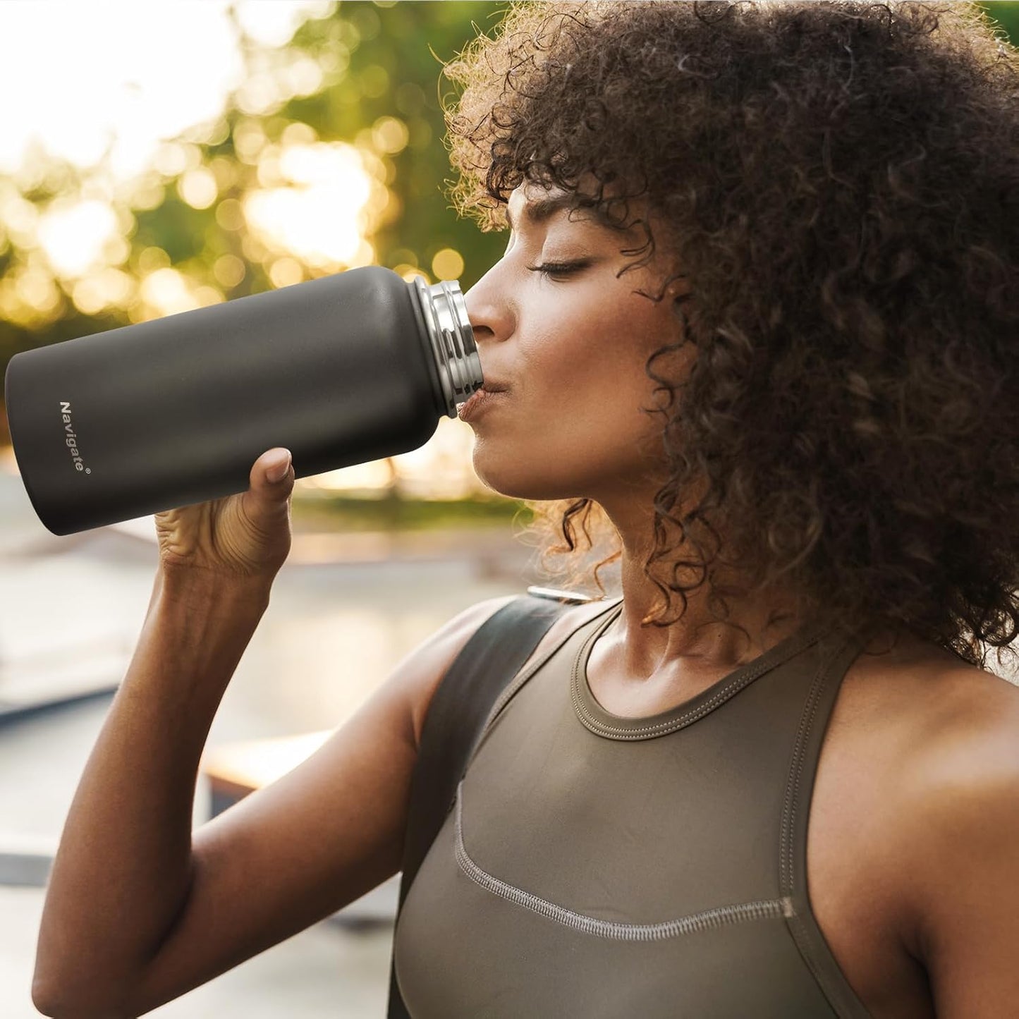 Navigate 32 oz Insulated Stainless Steel Sports Water Bottle with Spout & Handle Lids,Wide Mouth Water Jug with Double Walled Leak Proof Keep Cold for 24 Hrs Hot for 12 Hrs,Black