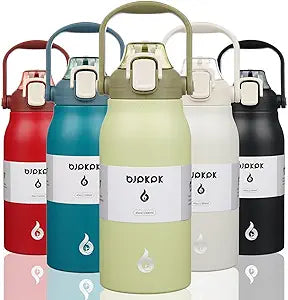 BJPKPK Insulated Water Bottles with Straw, 45 oz Stainless Steel Metal Water Bottle with One-handed Opening Lid, BPA Free Reusable Jugs, Thermos for Gym Sports Outdoors, Light Green