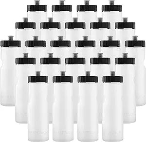 50 Strong Bulk Water Bottles | 24 Pack Sports Bottle | 22 oz. BPA-Free Easy Open with Pull Top Cap | Made in USA | Reusable Plastic Water Bottles for Adults & Kids | Top Rack Dishwasher Safe