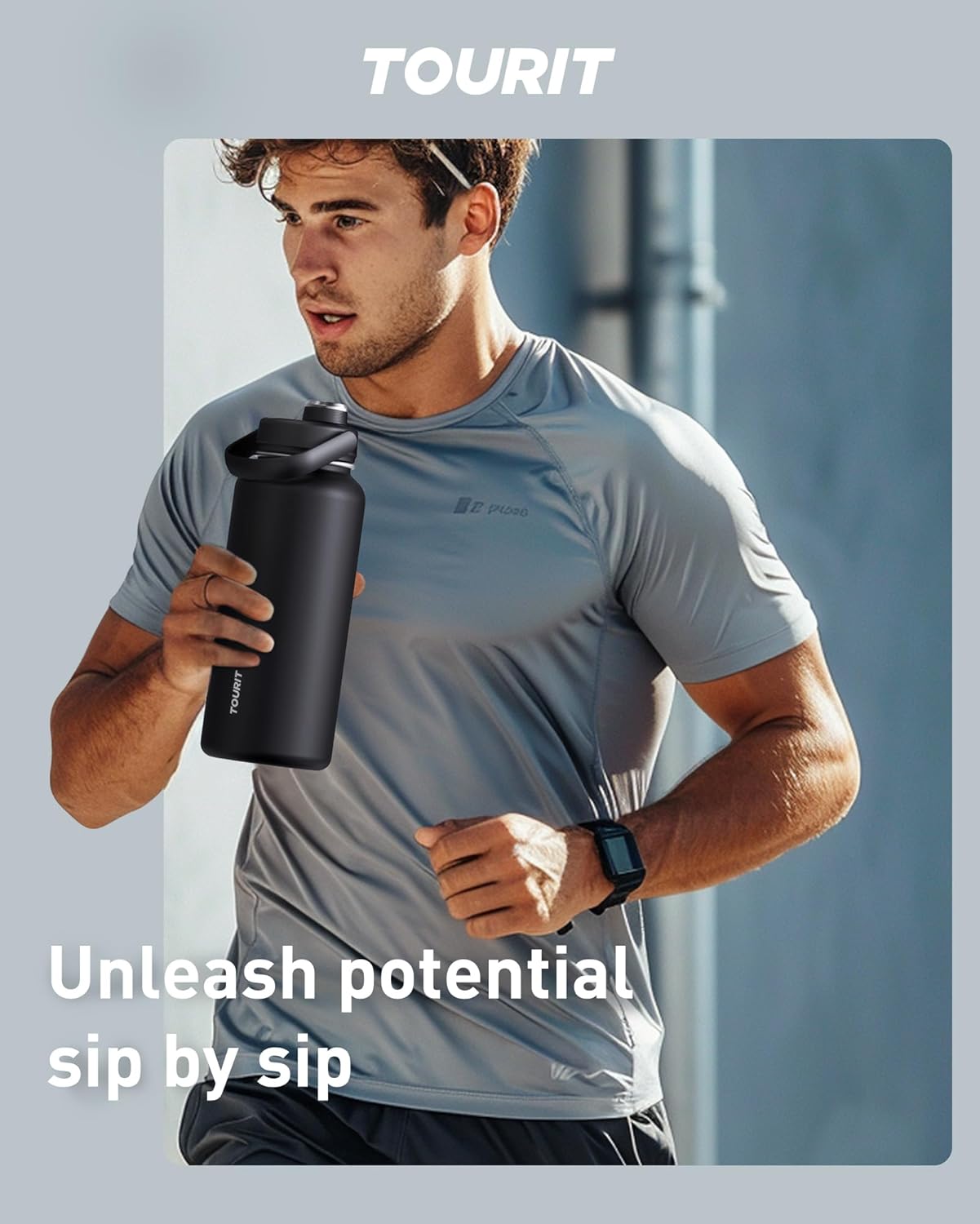TOURIT 32 oz Insulated Water Bottle, Stainless Steel Sports Water Bottles With Top Handle, Double-Wall Travel Thermal Water Flask, BPA Free Leakproof Water Bottle for Sports and Travel (Obsidian)