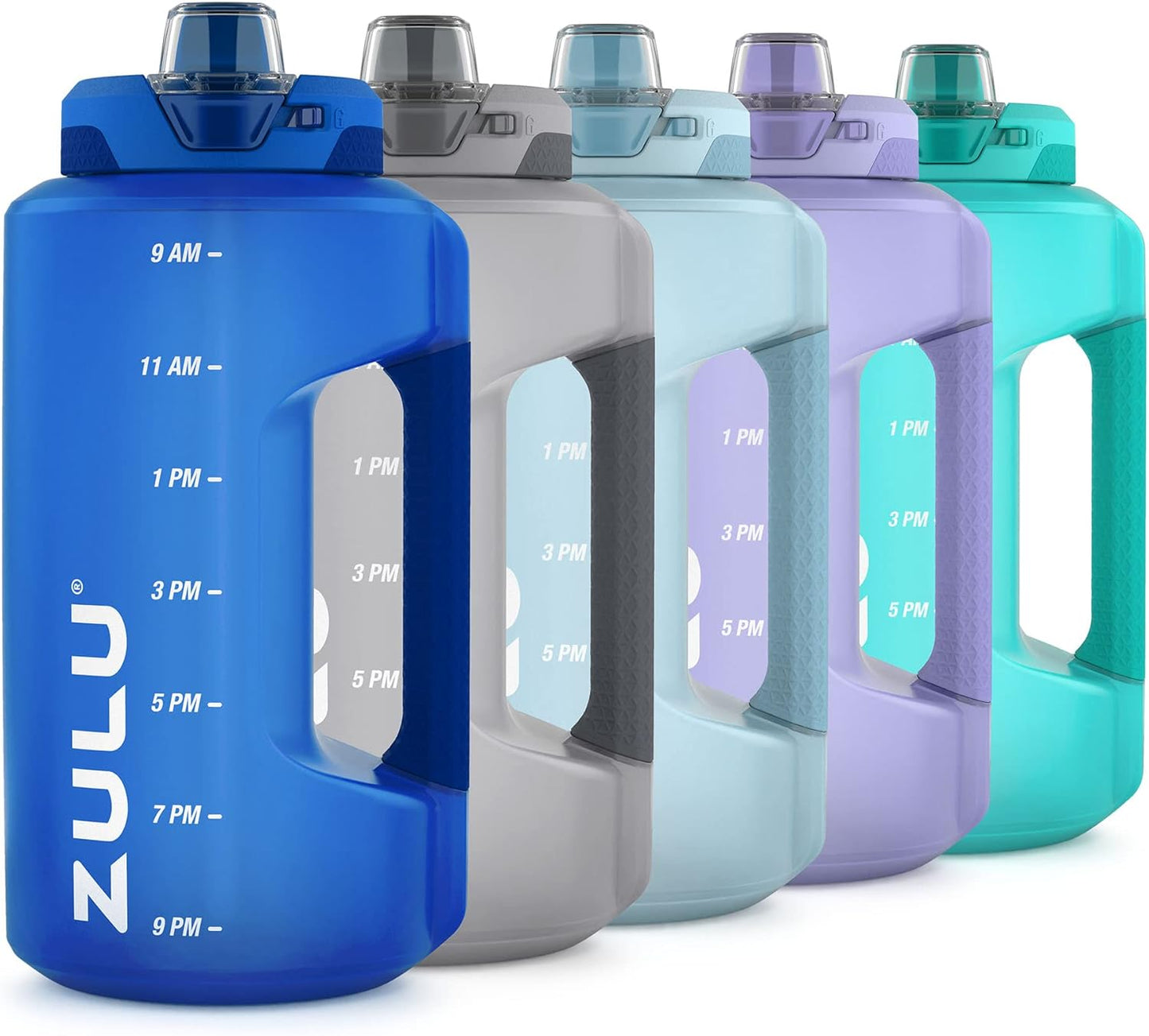 ZULU Goals 64oz Large Half Gallon Jug Water Bottle with Motivational Time Marker, Covered Straw Spout and Carrying Handle, Perfect for Gym, Home, and Sports, Royal Blue