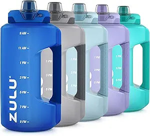 ZULU Goals 64oz Large Half Gallon Jug Water Bottle with Motivational Time Marker, Covered Straw Spout and Carrying Handle, Perfect for Gym, Home, and Sports, Royal Blue